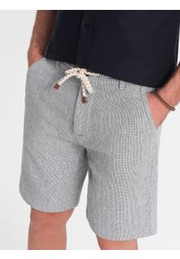 Ombre Clothing - Spodenki męskie szorty dzianinowe z lnu i bawełny - szare V1 - Rozmiar: M. Okazja: na imprezę. Kolor: szary. Materiał: len, bawełna, dzianina. Sezon: lato. Styl: klasyczny, wakacyjny #1