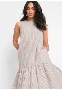 Sukienka z wiązanymi troczkami bonprix piaskowy w paski. Kolor: beżowy. Wzór: paski. Sezon: lato #4