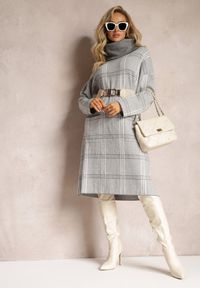 Renee - Szara Sweterkowa Sukienka Oversize z Szerokim Golfem Arnca. Typ kołnierza: golf. Kolor: szary. Materiał: dzianina. Sezon: zima. Typ sukienki: oversize #3