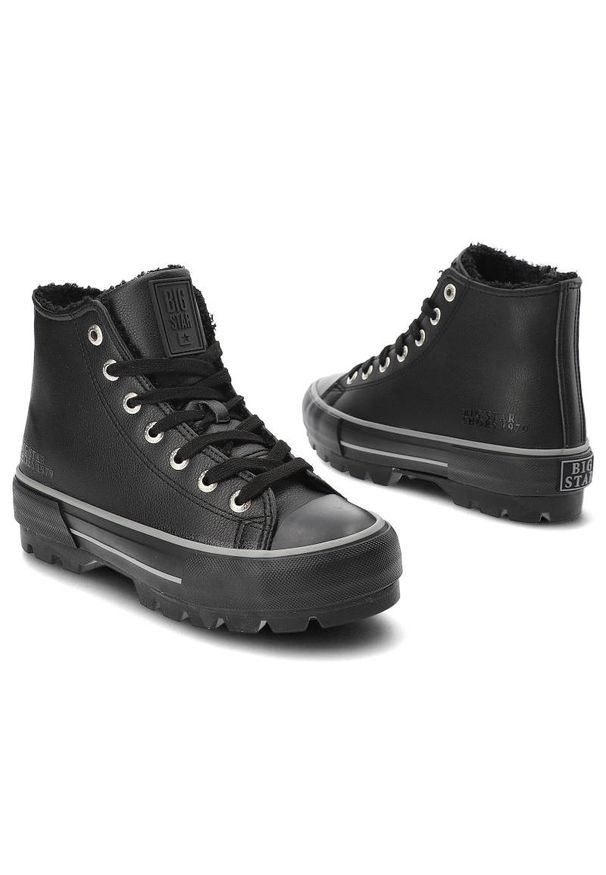 Big-Star - Czarne Sneakersy Big Star Modne Buty Damskie. Okazja: na co dzień. Kolor: czarny. Materiał: materiał. Szerokość cholewki: normalna