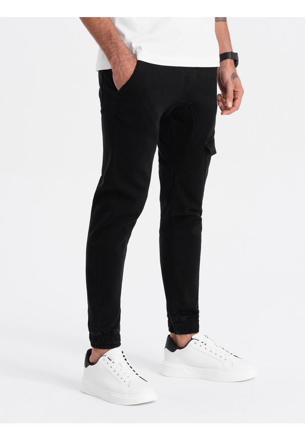 Ombre Clothing - Spodnie męskie JOGGERY z kieszenią cargo - czarne V2 OM-PADJ-0112 - XXL. Kolor: czarny. Materiał: materiał, bawełna, poliester, elastan