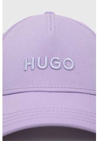 Hugo - HUGO czapka z daszkiem bawełniana kolor fioletowy z aplikacją. Kolor: fioletowy. Materiał: bawełna. Wzór: aplikacja #2