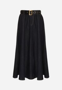 Born2be - Granatowa Jeansowa Spódnica Midi z Paskiem Suera. Kolor: niebieski. Materiał: jeans #7