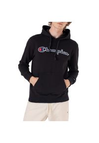 Bluza Champion Embroidered Script Logo Hoodie 217060-KK001 - czarna. Kolor: czarny. Materiał: tkanina, poliester, bawełna. Wzór: napisy. Styl: sportowy, klasyczny