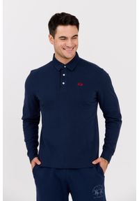 La Martina - LA MARTINA Granatowy męski longsleeve polo HEAVY JERSEY, Rozmiar XXL. Typ kołnierza: polo. Kolor: czarny. Materiał: jersey. Długość rękawa: długi rękaw