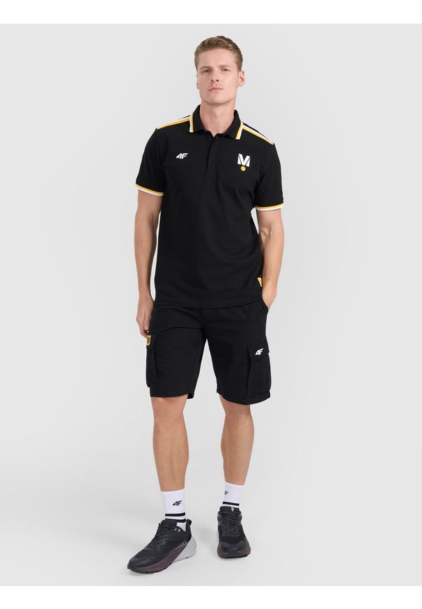 4f - 4F Koszulka polo uniseks 4F x Drift Masters - czarna L. Okazja: na co dzień. Typ kołnierza: polo. Kolor: czarny. Materiał: dzianina, włókno, bawełna. Wzór: napisy, ze splotem. Styl: casual, elegancki, sportowy, klasyczny