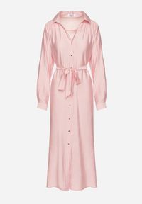 Born2be - Różowa Koszulowa Sukienka z Wiskozą i Paskiem Clesaura. Okazja: na co dzień, na imprezę. Typ kołnierza: dekolt w serek. Kolor: różowy. Materiał: wiskoza. Długość rękawa: długi rękaw. Typ sukienki: koszulowe. Styl: klasyczny, casual #2