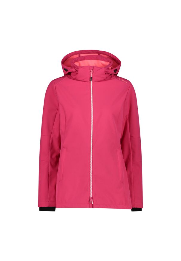 Kurtka damska turystyczna CMP 3A22226. Typ kołnierza: kaptur. Kolor: różowy. Materiał: softshell. Sport: turystyka piesza