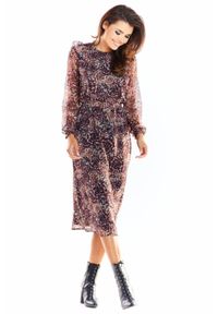 Awama - Wyjątkowa sukienka midi z włoskiego szyfonu z printem. Materiał: szyfon. Wzór: nadruk. Długość: midi #2