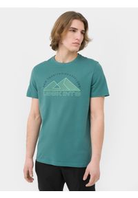 4f - T-shirt regular z bawełny organicznej męski. Kolor: zielony. Materiał: bawełna. Wzór: nadruk #1
