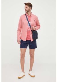 Polo Ralph Lauren koszula bawełniana męska kolor różowy slim z kołnierzykiem button-down. Okazja: na co dzień. Typ kołnierza: button down, polo. Kolor: różowy. Materiał: bawełna. Wzór: aplikacja. Styl: casual #3