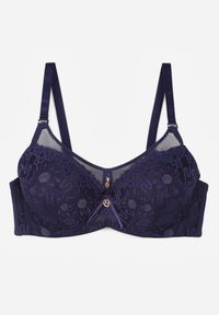 Renee - Granatowy Koronkowy Biustonosz Ozdobiony Przezroczystą Wstawką Acalinai. Kolor: niebieski. Materiał: koronka. Rodzaj stanika: przezroczysty. Wzór: aplikacja #7