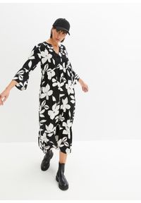 bonprix - Długa sukienka z lejącej wiskozy. Typ kołnierza: dekolt w serek. Kolor: czarny. Materiał: wiskoza. Wzór: kwiaty. Sezon: lato. Długość: maxi #3
