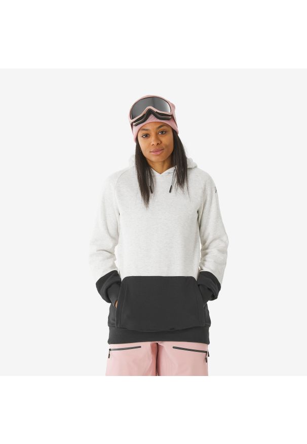 DREAMSCAPE - Bluza snowboardowa z kapturem damska Dreamscape zip. Typ kołnierza: kaptur. Kolor: biały. Materiał: tkanina, prążkowany, poliester, materiał, bawełna, elastan. Sezon: zima. Sport: snowboard