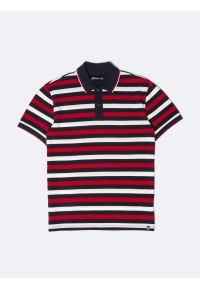 Big-Star - Koszulka męska polo w kolorowe paski Seulir 603. Okazja: na co dzień. Typ kołnierza: polo. Kolor: czerwony. Materiał: żakard, dzianina, jeans. Wzór: paski, kolorowy. Styl: casual, klasyczny, elegancki, street