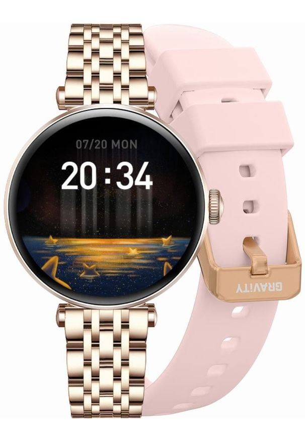 Smartwatch Gravity Smartwatch Różowo-złoty srebrny różowy 2 Paski GT26-4. Rodzaj zegarka: smartwatch. Kolor: srebrny, złoty, wielokolorowy, różowy