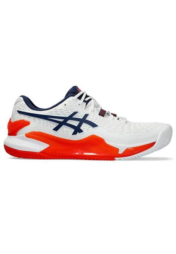Buty do tenisa męskie Asics Gel-resolution 9 Clay. Kolor: pomarańczowy, niebieski, wielokolorowy, żółty. Materiał: syntetyk, materiał. Szerokość cholewki: normalna. Sport: tenis