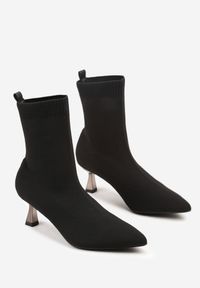 Born2be - Czarne Botki Vices na Metalicznej Szpilce Kaczuszce ze Skarpetową Cholewką Vamige. Okazja: na co dzień. Kolor: czarny. Materiał: jeans. Szerokość cholewki: normalna. Obcas: na szpilce. Styl: klasyczny, casual #4
