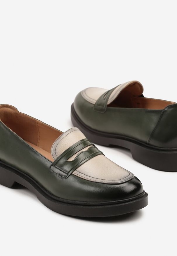 Renee - Zielone Mokasyny Lakierowane Loafersy ze Skórzaną Wkładką Reilira. Okazja: na co dzień, na spotkanie biznesowe, do pracy. Kolor: zielony. Materiał: lakier, skóra. Wzór: aplikacja. Obcas: na obcasie. Styl: biznesowy, klasyczny, casual. Wysokość obcasa: niski