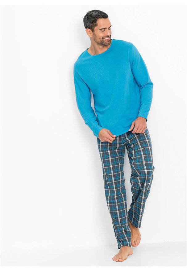 bonprix - Bawełniana piżama z długim rękawem. Kolor: szary. Materiał: bawełna. Długość: długie