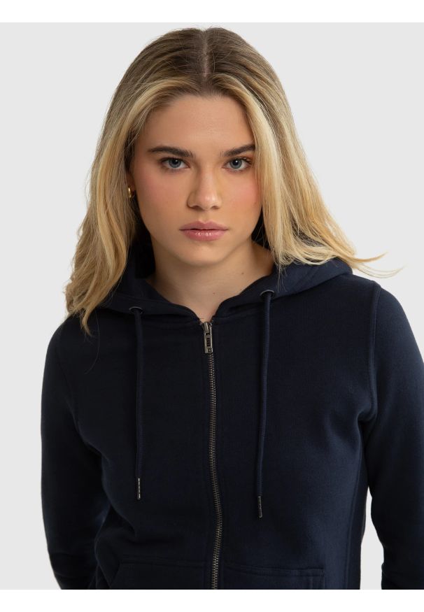 Big-Star - Bluza damska z kapturem granatowa Laurisana 403. Okazja: na spacer. Typ kołnierza: kaptur. Kolor: niebieski. Materiał: dzianina, dresówka, jeans. Długość: długie. Styl: sportowy