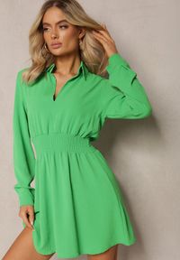 Renee - Jasnozielona Rozkloszowana Sukienka z Kołnierzykiem Mini Avilsnne. Kolor: zielony. Typ sukienki: dopasowane. Styl: klasyczny. Długość: mini #2