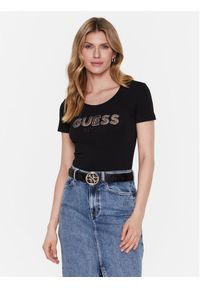Guess T-Shirt Mesh Logo W3GI35 J1300 Czarny Slim Fit. Kolor: czarny. Materiał: mesh, bawełna