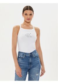 Calvin Klein Jeans Top J20J223623 Biały Slim Fit. Kolor: biały. Materiał: bawełna