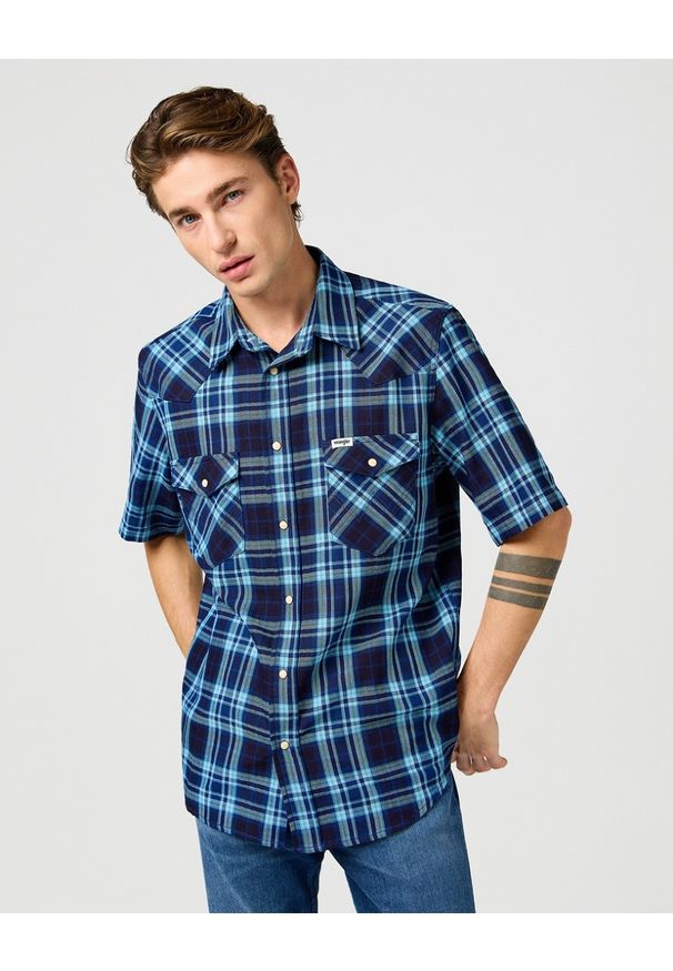 Wrangler - MESKA KOSZULA WRANGLER SS WESTERN SHIRT LATIGO INDIGO 112362899