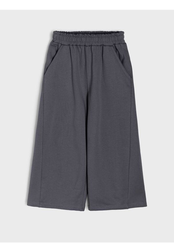 Sinsay - Spodnie dresowe wide leg - szary. Kolor: szary. Materiał: dresówka