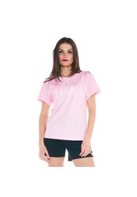 LEONE 1947 APPAREL - Damski t-shirt Cristal Shine z dużym logo. Kolor: różowy. Materiał: tkanina. Sport: fitness