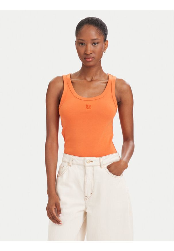 Hugo - HUGO Top Datamia 50514489 Pomarańczowy Slim Fit. Kolor: pomarańczowy. Materiał: bawełna