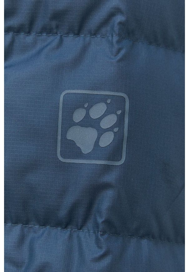Jack Wolfskin - Kurtka puchowa. Okazja: na co dzień. Typ kołnierza: kaptur. Kolor: niebieski. Materiał: puch. Wzór: gładki. Styl: casual