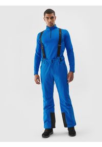 4f - Spodnie narciarskie z szelkami membrana 8000 męskie - niebieskie. Kolor: niebieski. Materiał: tkanina, syntetyk, poliester, materiał. Wzór: gładki. Sezon: zima. Sport: narciarstwo