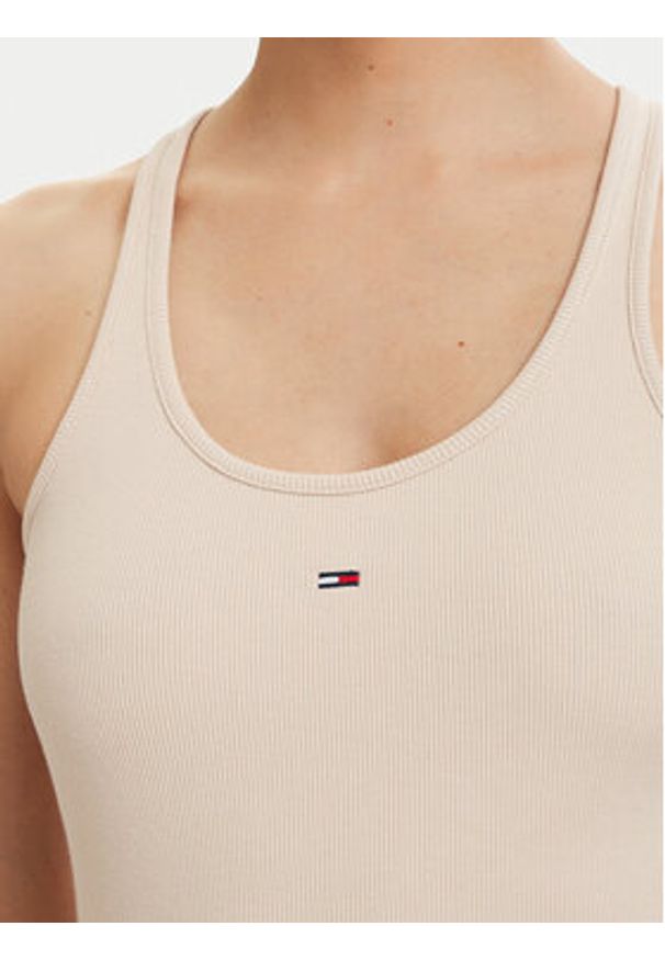 Tommy Jeans Top Racerback DW0DW22264 Beżowy jasny Slim Fit. Kolor: beżowy. Materiał: bawełna