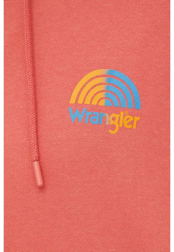 Wrangler bluza bawełniana męska kolor pomarańczowy z kapturem z nadrukiem. Okazja: na co dzień. Typ kołnierza: kaptur. Kolor: pomarańczowy. Materiał: bawełna. Wzór: nadruk. Styl: casual