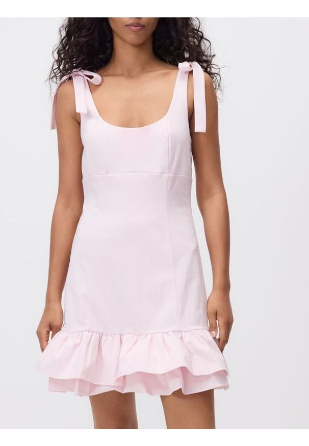 Reserved - Sukienka z wiązaniami przy ramionach - pastelowy róż. Kolor: różowy. Materiał: dzianina. Typ sukienki: proste