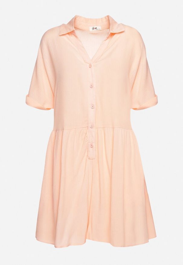 Born2be - Pomarańczowy Wiskozowy Kombinezon z Koszulową Górą Zapinany na Guziki z Krótkimi Spodniami Vikota. Kolor: pomarańczowy. Materiał: wiskoza. Długość rękawa: krótki rękaw. Długość: krótkie. Sezon: wiosna, lato