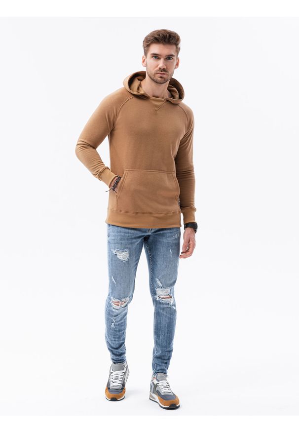 Ombre Clothing - Bluza męska z kapturem B1085 - brązowa - XXL. Typ kołnierza: kaptur. Kolor: brązowy. Materiał: bawełna, poliester