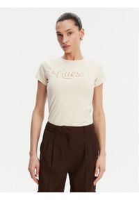 Guess T-Shirt W5GI47 KA0Q1 Écru Slim Fit. Materiał: bawełna