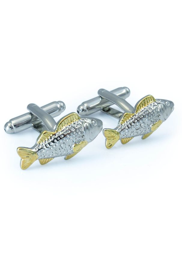 Modini - Srebrno-złote spinki do mankietów - ryby A162. Kolor: srebrny, złoty, wielokolorowy
