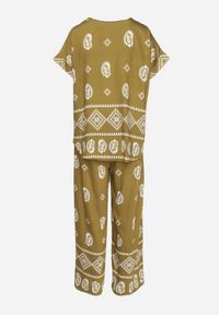 Born2be - Zielono-Biały Bawełniany Komplet Koszula i Szerokie Spodnie w Stylu Boho Ollirive. Kolor: zielony. Materiał: bawełna. Wzór: aplikacja #5