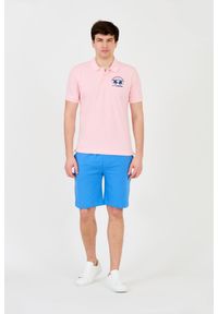 La Martina - LA MARTINA Różowe męskie polo z dużym logo, Rozmiar XL. Typ kołnierza: polo. Kolor: różowy #8