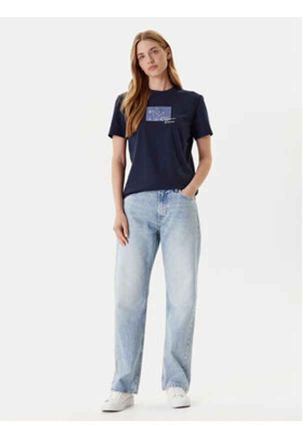Calvin Klein Jeans T-Shirt LV047C855G Granatowy Regular Fit. Kolor: niebieski. Materiał: bawełna
