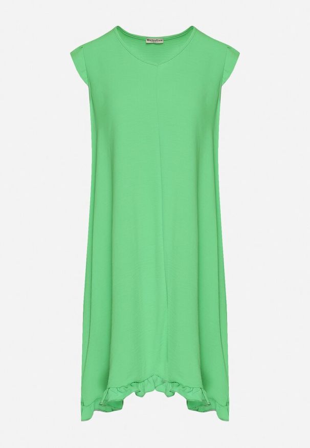 Born2be - Jasnozielona Sukienka Trapezowa Midi z Falbanką Bez Rękawów Neoliana. Kolor: zielony. Długość rękawa: bez rękawów. Sezon: lato. Typ sukienki: trapezowe. Długość: midi