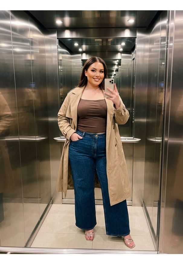 Sinsay - Jeansy wide leg Plus Size - granatowy. Kolekcja: plus size. Kolor: niebieski