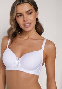 Born2be - Biały Gładki Biustonosz Zdobiony Kokardką Ocerien. Kolor: biały. Materiał: koronka. Wzór: aplikacja, gładki #1