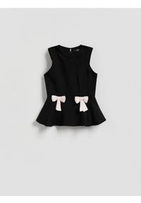 Reserved - Bluzka z kokardkami - czarny. Typ kołnierza: kokarda. Kolor: czarny. Materiał: wiskoza, tkanina #1