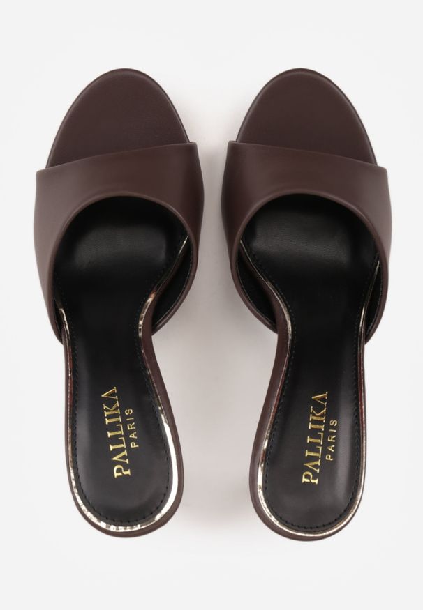 Renee - Brązowe Klapki z Wyciętą Cholewką Glyserris. Okazja: na imprezę, na co dzień. Kolor: brązowy. Materiał: skóra. Styl: casual, elegancki