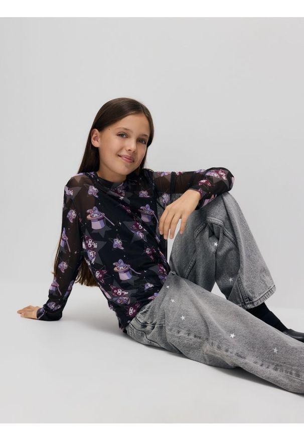 Reserved - Jeansy wide leg w gwiazdki - jasnoszary. Kolor: szary